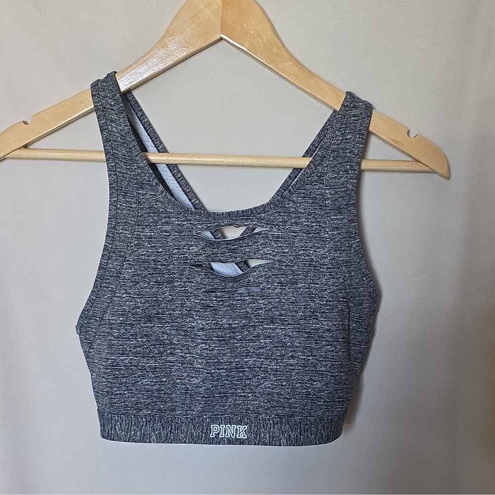 PINK Victoria's Secret Ultimate Sports Bra Gray M B80 Unlined Pullover Racerback